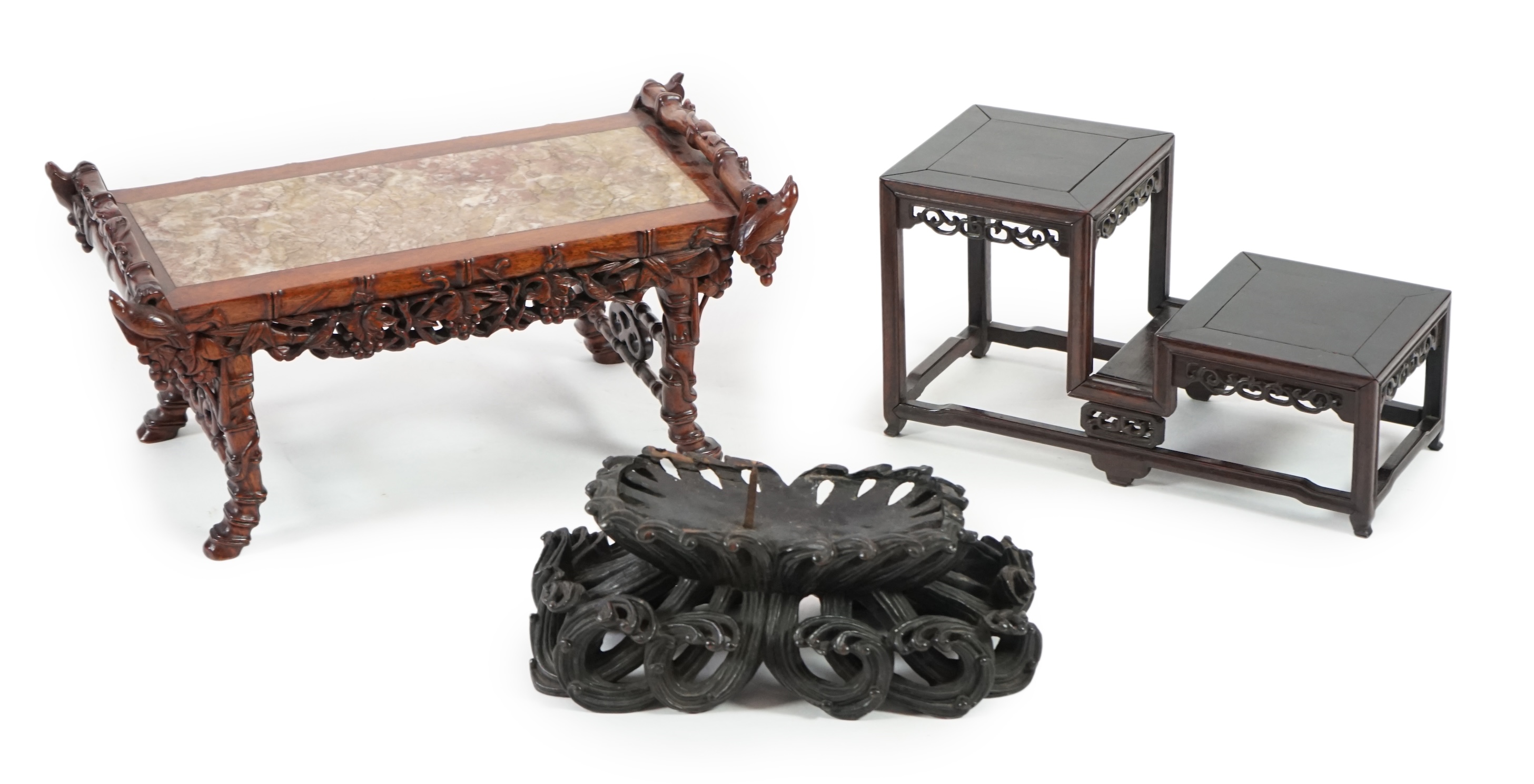 Three Chinese carved wood stands, 19th/early 20th century